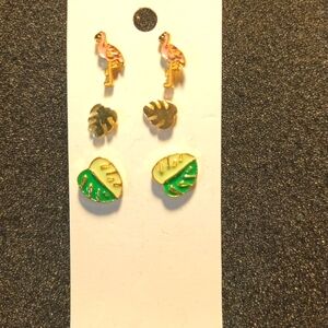 Flamingo and Leaf Earring Set